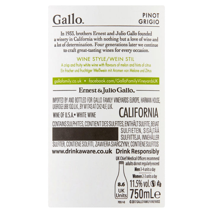 Gallo Family Vineyards Pinot Grigio 75cl